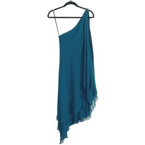 Jones New York Y2K Dress Teal One Shoulder Asymmetric  Gown Size 8 Blue Green